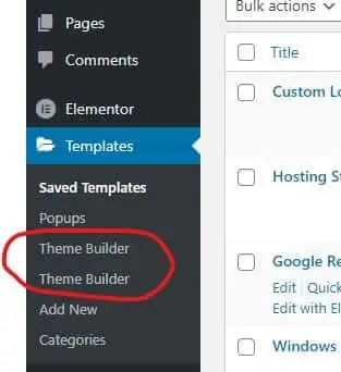 2 theme builders under "Templates" in the WP dashboard menu