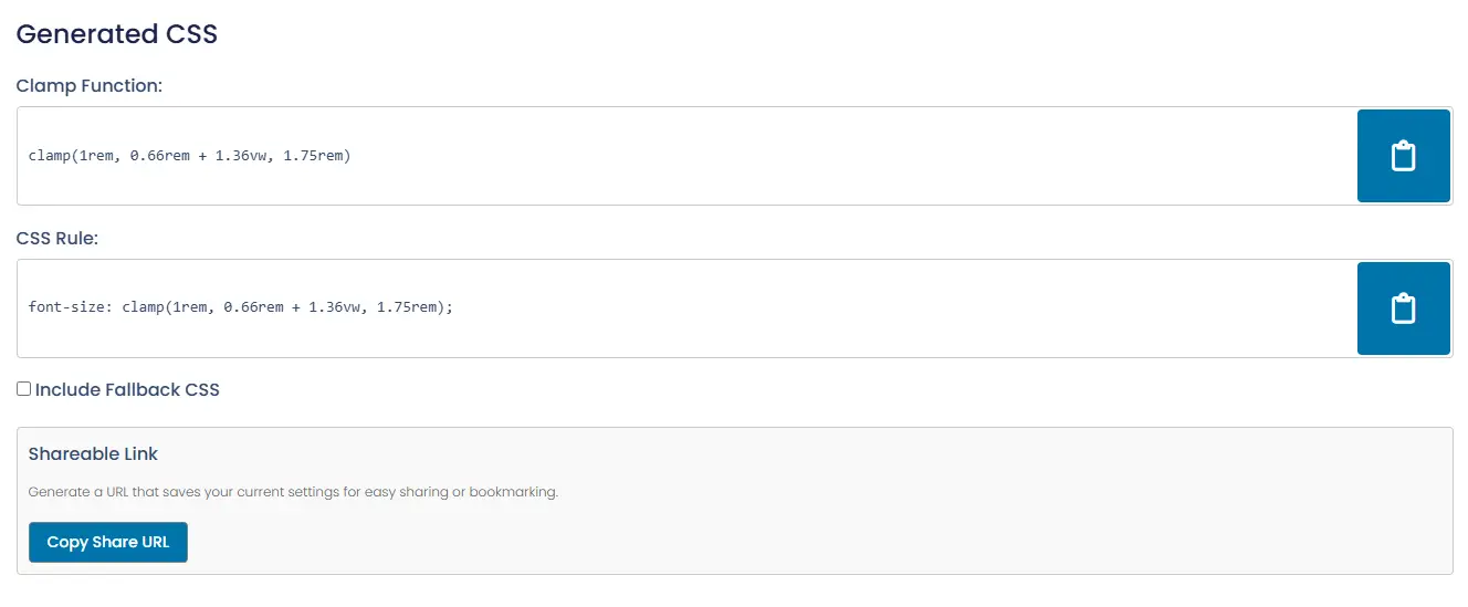 Font-size Clamp() Generator Generated CSS Outputs
