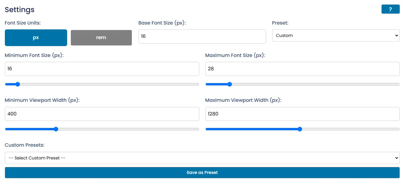 Font-size Clamp() Generator Settings