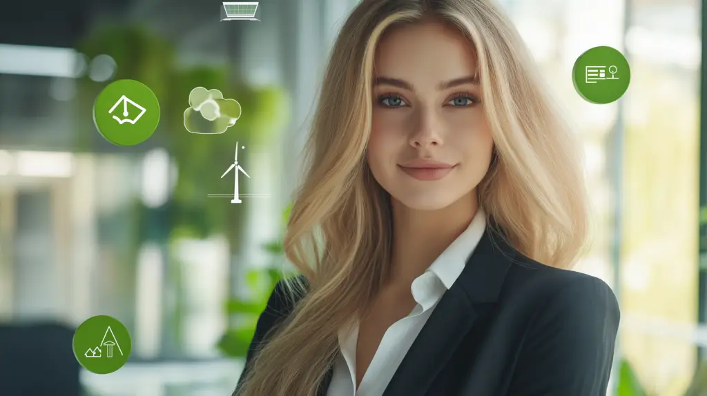 Confident business woman happy with her sustainable design website and business