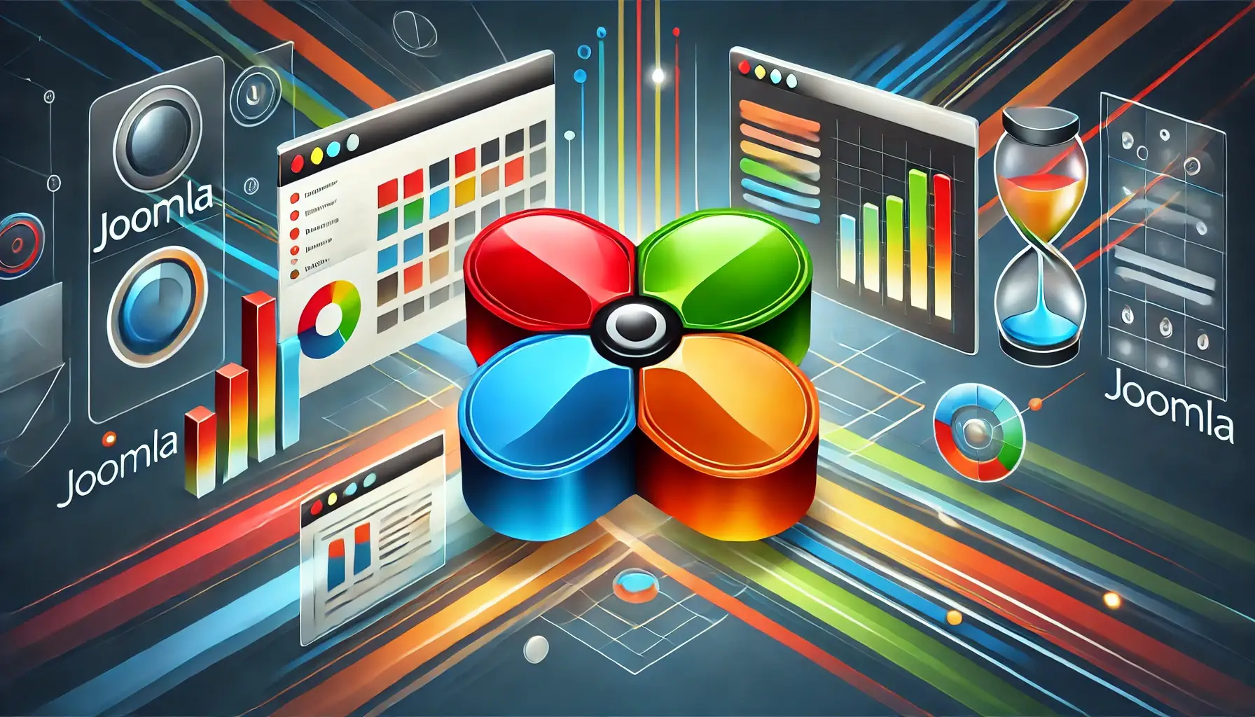 A modern, professional illustration representing Joomla, the open-source CMS