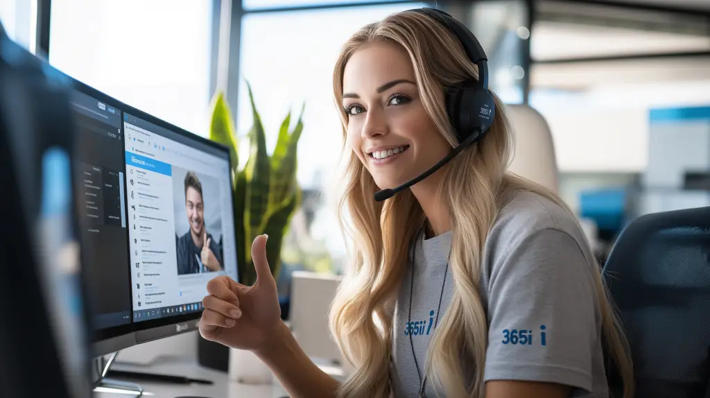 Attractive Woman giving thumbs up to web hosting support at 365i