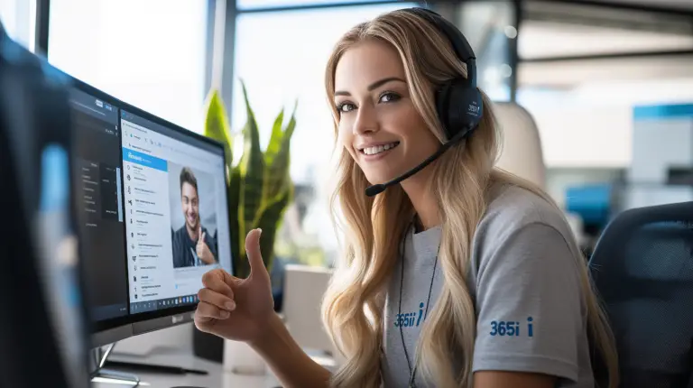 Attractive Woman giving thumbs up to web hosting support at 365i