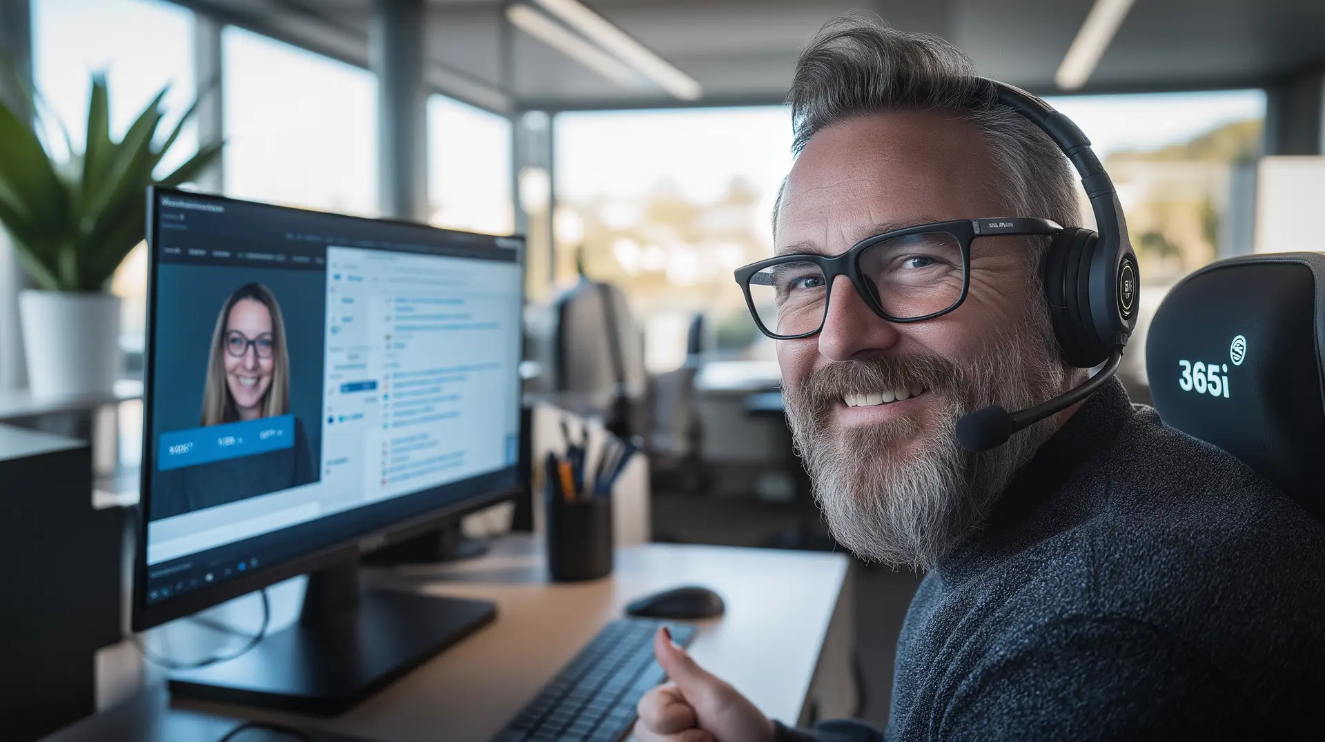 Man with headset giving Web hosting support at 365i