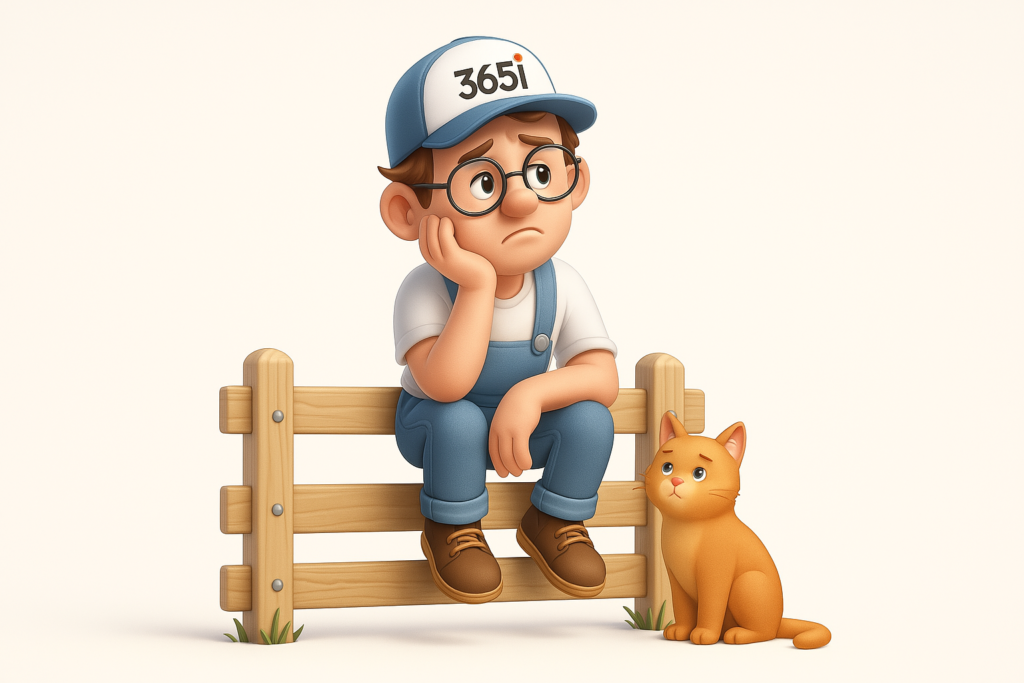 still on the fence illustration with 365i logo branding and colours