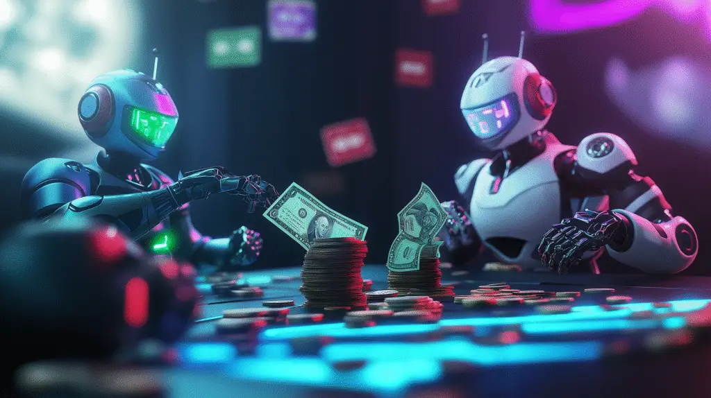 The best AI comparison tools as robots counting money at an illuminated table