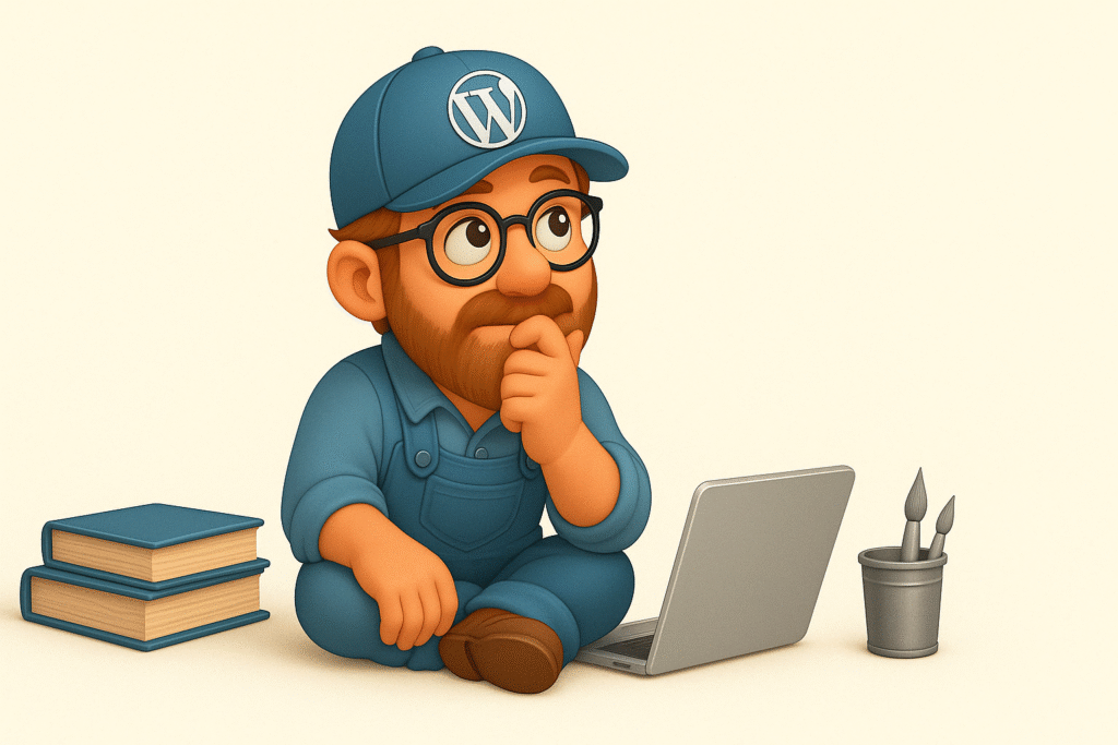 WordPress Maintenance Man Sitting and Thinking
