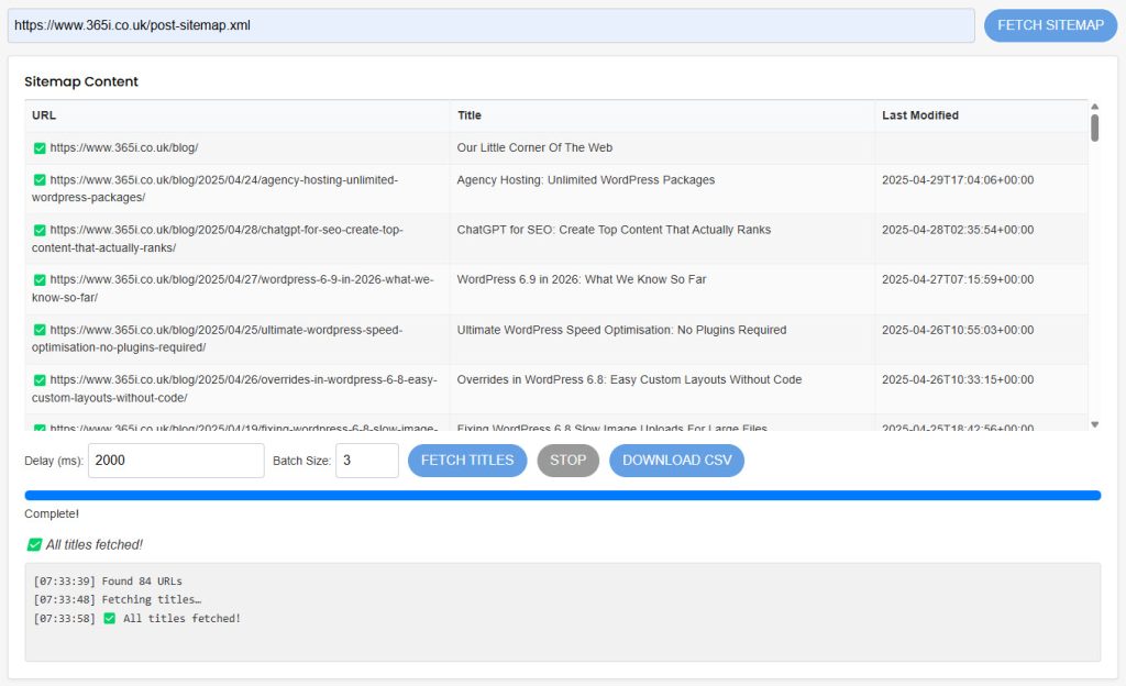 Post Sitemap to CSV Tool